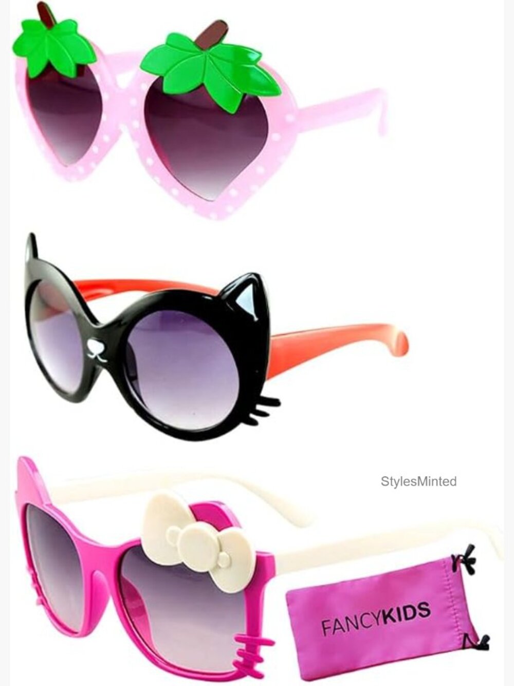 Kids Cat Strawberry Sunglasses - 3 Pack Toddler UV Protection Shades